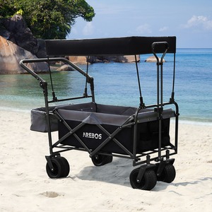 Folding Handcart with Roof, Luxury Handcart - Black by Arebos
