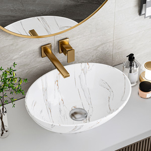 Oval Marble Vessel Bathroom Sink - White by Livingandhome