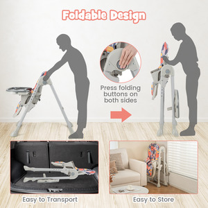 Folding Baby Highchair with Recline Footrest - Blue by Costway