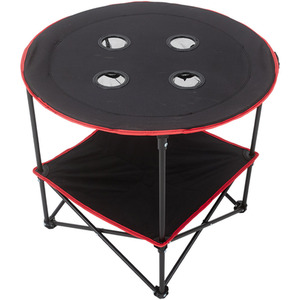 Outdoor Protable Camping Table with Cupholders - Black + Red by Livingandhome