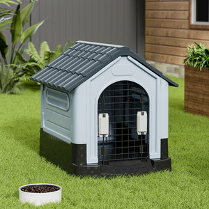 Waterproof Plastic Dog house with Skylight and Air Vents - Black Grey / 84cm by Livingandhome