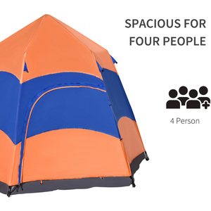 Outsunny Six Man Hexagon Pop Up Tent - Orange and Blue by Outsunny