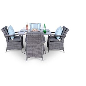 Arizona Fire Pit Square Rattan Patio Dining Set - Grey / 4 by Giardino