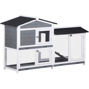 PawHut 2-Tier Pet Hutch Wooden Cage with Run Ramp - Grey by PawHut