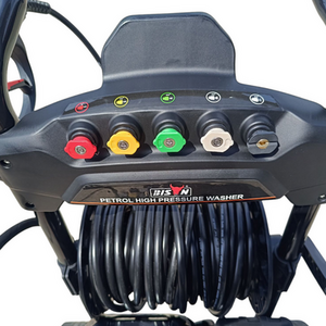 Petrol Pressure Washer 20M Hose 3950PSI 275Bar 5 Nozzles - Black by Bison