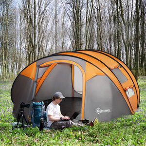 Outsunny 4-5 Person Pop-up Camping Tent Waterproof - Orange, Grey by Outsunny