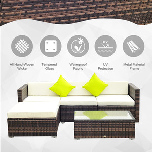 Outsunny 5 Pieces Rattan Sofa Set - Brown by Outsunny