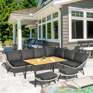 Viola 6 Seater Outdoor Rattan Garden Furniture Sets with Sofa - Grey by Chilli Seating