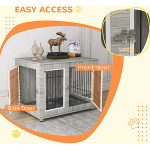 Dog Crate Furniture End Table with Soft Cushion - Grey by PawHut