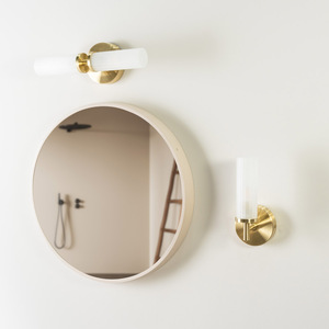 Pair of - Canya IP44 Bathroom Frosted Reeded Glass Wall Lights - Gold by ValueLights