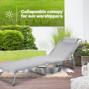 Folding Sun Lounger with Sun Shade - Grey by LIVIVO