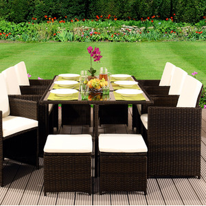 11 Piece Cube Rattan Garden Furniture Set - Dark Brown by Comfy Living