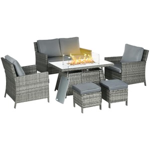 7 Piece Fire Pit Table Rattan Set - Grey by Chilli Seating