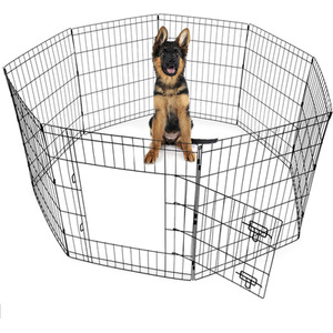 8 Panel Dog Playpen with Door - Black / M by DogCratesPlus