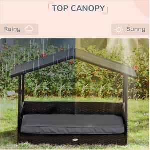 Wicker Dog House Rattan Pet Bed with Soft Cushion Cat House - Grey by PawHut