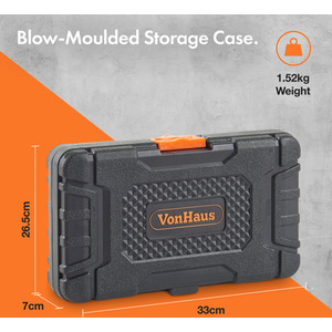 130pc Socket and Bit Set with 72 Teeth Ratchet Handle - Grey by VonHaus