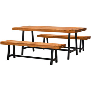 Outsunny Garden 3 Pieces Acacia Wood Picnic Table and 2 Benches Set - Natural wood colour by Outsunny