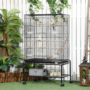 PawHut Bird Cage with Stand, Toy, Accessories, for Canaries Finches - Black by PawHut