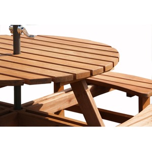 BIRCHTREE 8 Seater Wooden Picnic Table Round Pub Bench - Brown by BIRCHTREE
