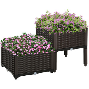 Outsunny Rattan Effect Raised Flower Planter Bed - Brown / Set 2 by Outsunny