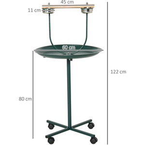 PawHut Bird Perch Stand with Wheels and Feeding Bowls for Birds - Green by PawHut