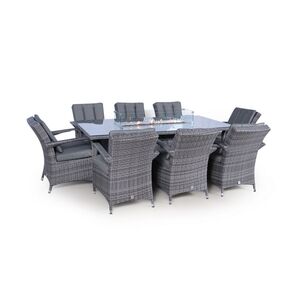 Arizona Fire Pit Square Rattan Patio Dining Set - Grey / 8 by Giardino