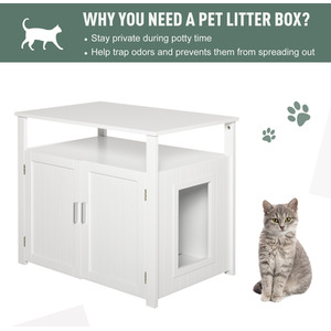 PawHut Wooden Cat Litter Box Enclosure - White by PawHut