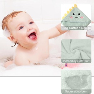 Ultra Soft Coral Fleece Hooded Baby Towel Dinosaur Design - Green by Dyzi