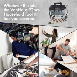 92Pc Hand Tool Kit with Heavy Duty Bag - Black by VonHaus