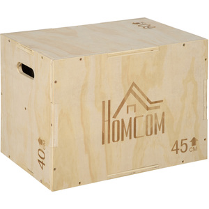 HOMCOM 3-in-1 Wooden Plyometric Jump Box with Handle Openings - Nature by HOMCOM