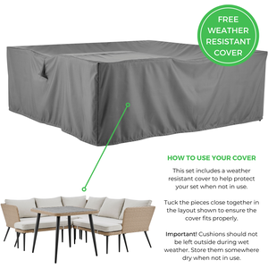 Rattan Outdoor Sofa Set - Seychelles Grey Corner Garden Sofa and Table - 9 Seat - Brown by FurnitureboxUK