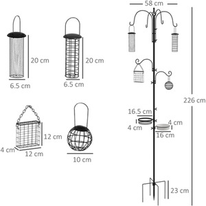 Bird Feeding Station Kit Wild Bird Feeder Pole with 6 Hooks - Black by PawHut