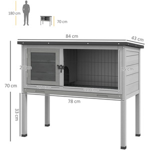 PawHut Wooden Small Animal Pet Hutch Openable Asphalt Roof - Grey by PawHut