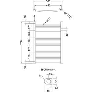 Heated Vertical Towel Rail Curved Rails 710 BTU Chrome 700x 500mm - Chrome by Balterley