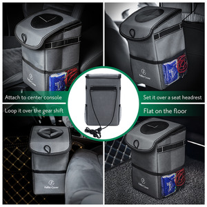 Car Trash Bin Bag with Side Pockets - Grey by Livingandhome