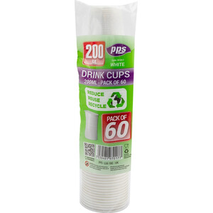 Pack of 60 White Plastic Drink Cups