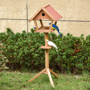 PawHut Wooden Bird Table Freestanding Feeding Station for Garden - Natural by Pawhut