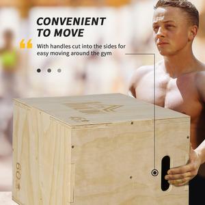 HOMCOM 3-in-1 Wooden Plyometric Jump Box with Handle Openings - Nature by HOMCOM