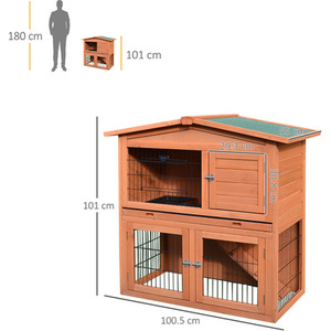 PawHut 2 Tier Wooden Small Animal House Pet Cage - Brown by PawHut