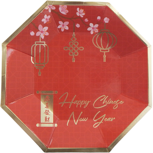 Chinese New Year Party Plates Red Gold - Red by Peacock Supplies