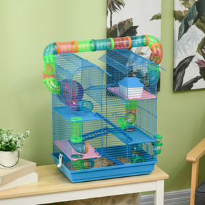Pawhut 5 Tier Small Animal Cage with Exercise Wheels - Blue by Pawhut
