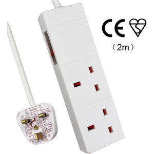 2 Gang Indicator Side Switched Extension Lead - White / 2m by ExtraStar