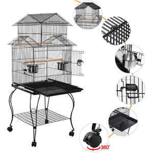 Rolling Bird Cage with Detachable Stand - Black by Yaheetech