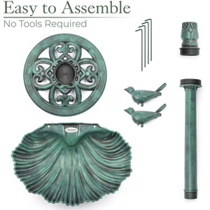 Clam Shell Pedestal Bird Bath - Green by Christow