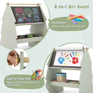 Kids Art Easel with Stool - Green by Costway