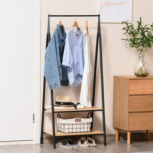 HOMCOM 2 Tier Garment Rack - Black, Wood Grain by HOMCOM