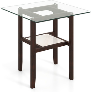 61CM Square Glass Side Table - Brown by Costway