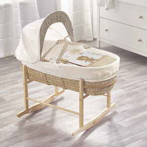 Tiny Ted Cream Moses Basket with Chester Rocking Stand Natural - White by Kinder Valley