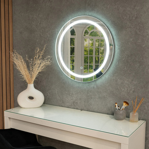 IP44 Round Bathroom Mirror Integrated LED Lights Touch Control and Demister Pad - Silver by ValueLights
