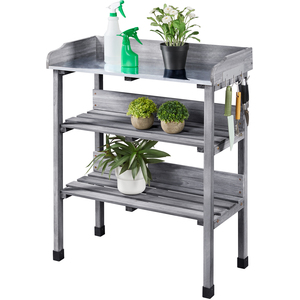 Outdoor Potting Bench Table with Storage Shelf - Grey by Yaheetech
